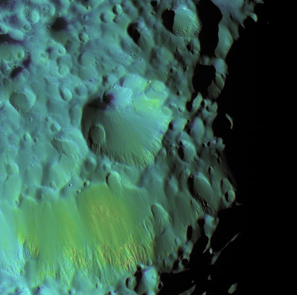 Color-enhanced view of Hyperion's crater Meri