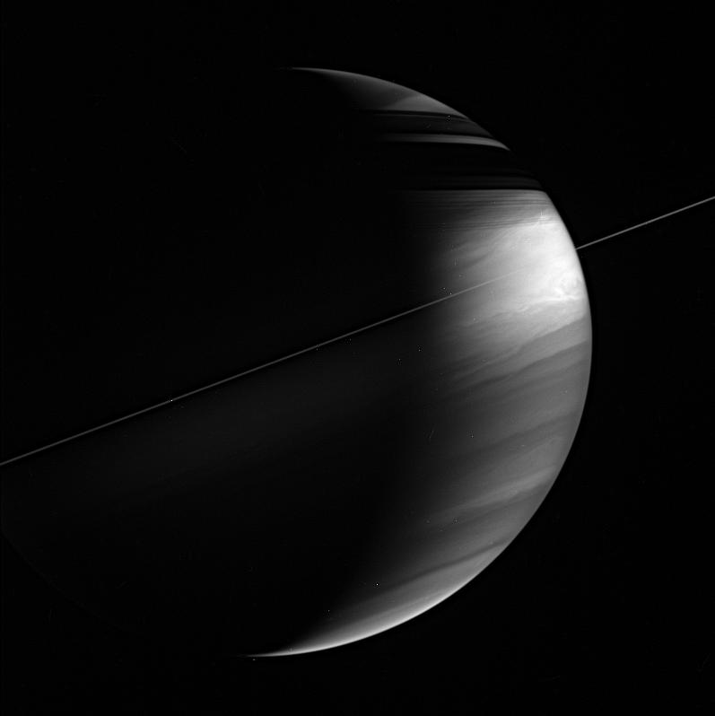 This view of Saturn shows its tilt relative to the plane of its orbit