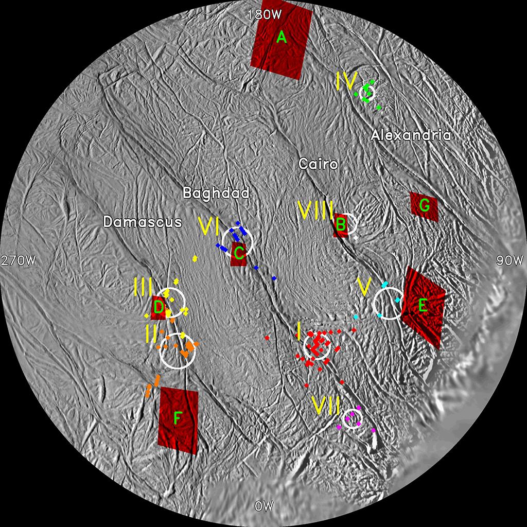 Map of the south polar region of Enceladus