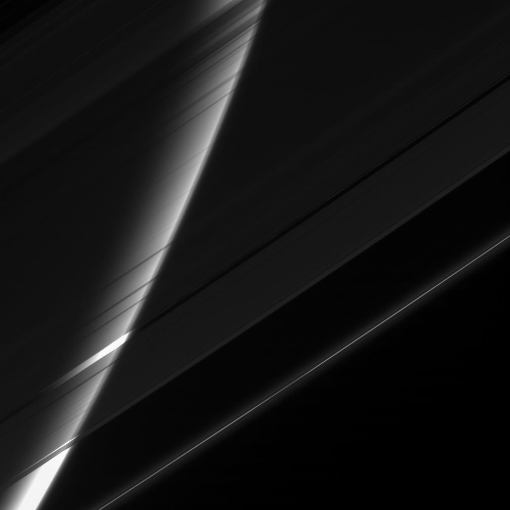 Saturn seen through its gauzy veil of rings