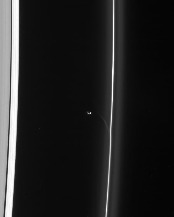 Prometheus draws a fresh streamer of material from the F ring