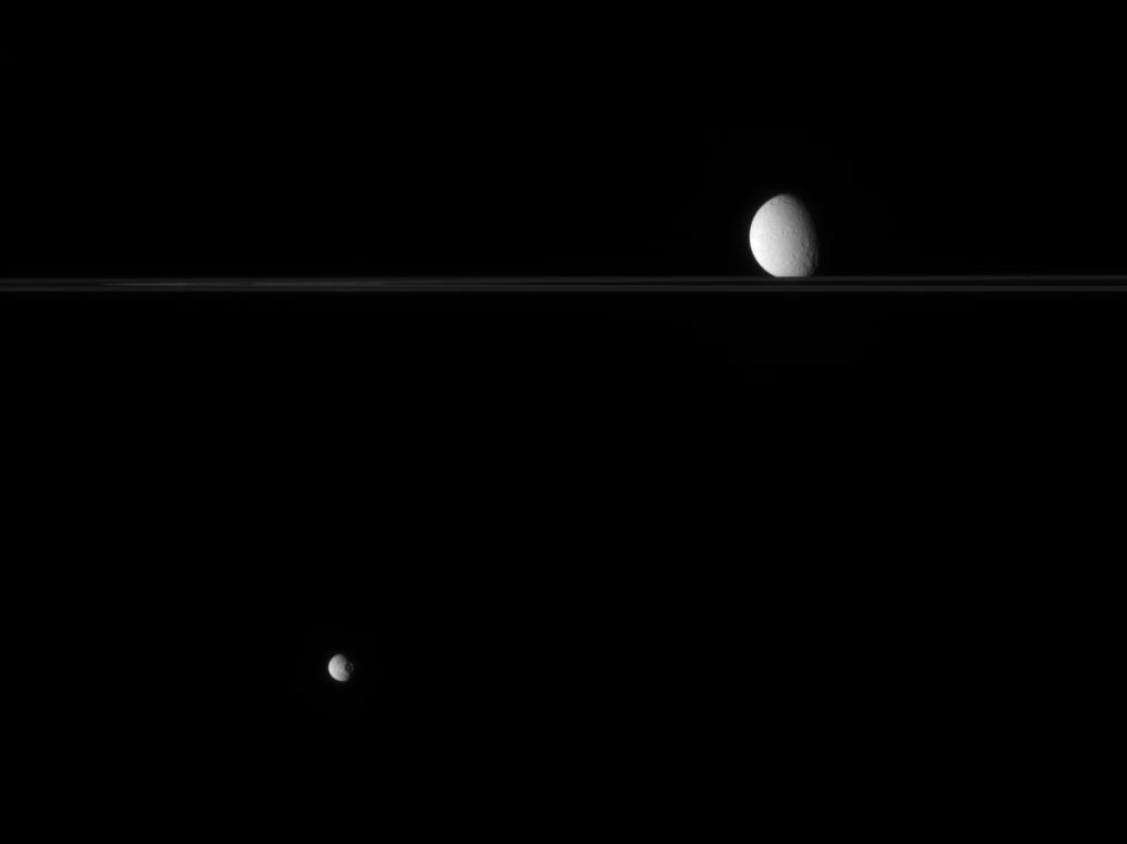 Mimas, Rhea and Saturn's rings