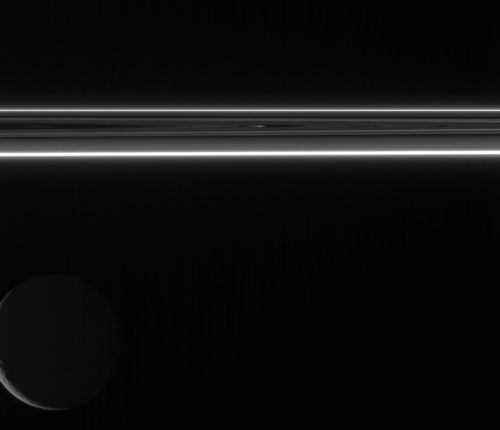 Saturn's rings and Rhea