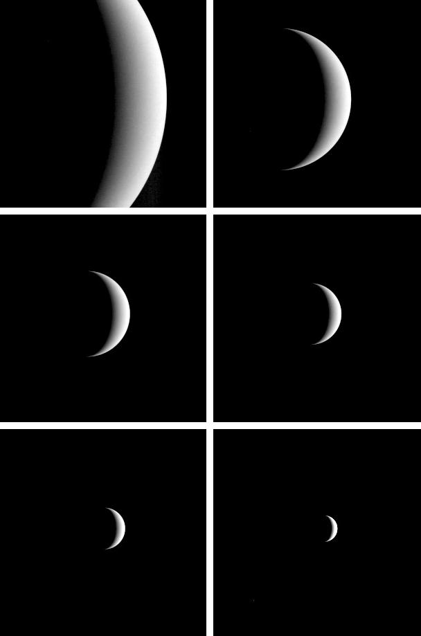 Series showing the crescent of Venus growing smaller.
