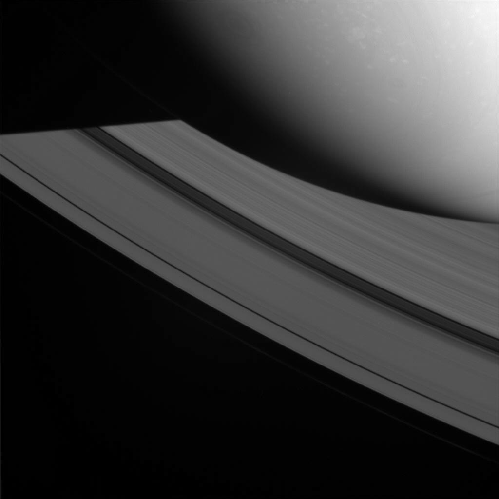 Saturn's shadow cuts across the rings