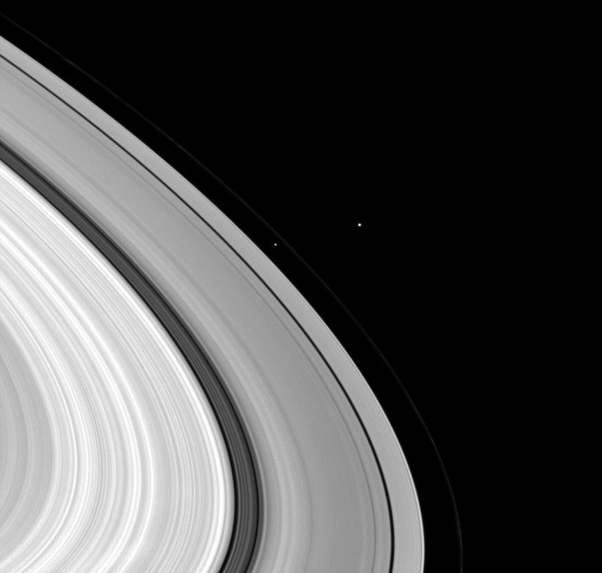 Janus, Daphnis, Prometheus and Saturn's rings