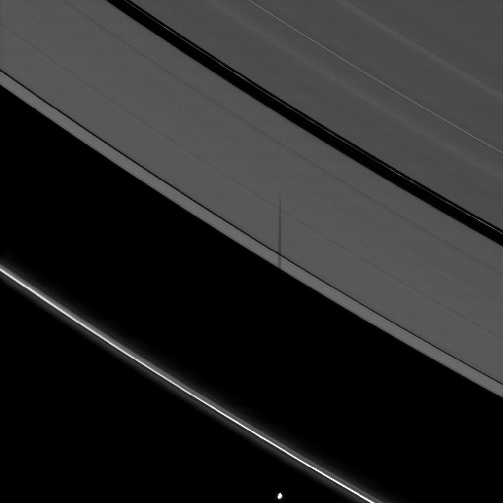 Pandora casts a shadow onto Saturn's A ring