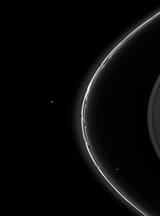 Pandora, Prometheus and Saturn's thin F ring.