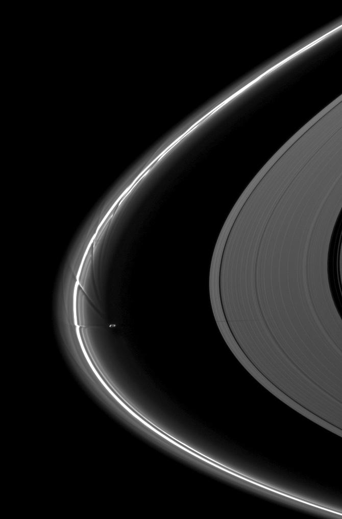Prometheus near the streamer-channels it has created in Saturn's thin F ring