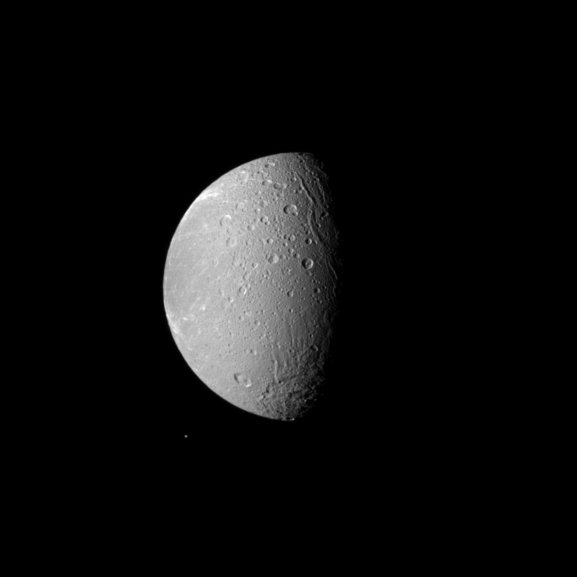 Saturn's moon Dione dwarfs the moon Telesto