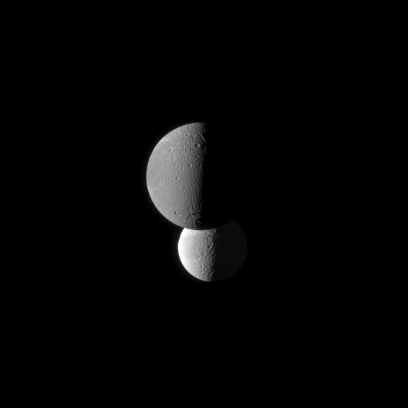 Dione, in the foreground, and Tethys
