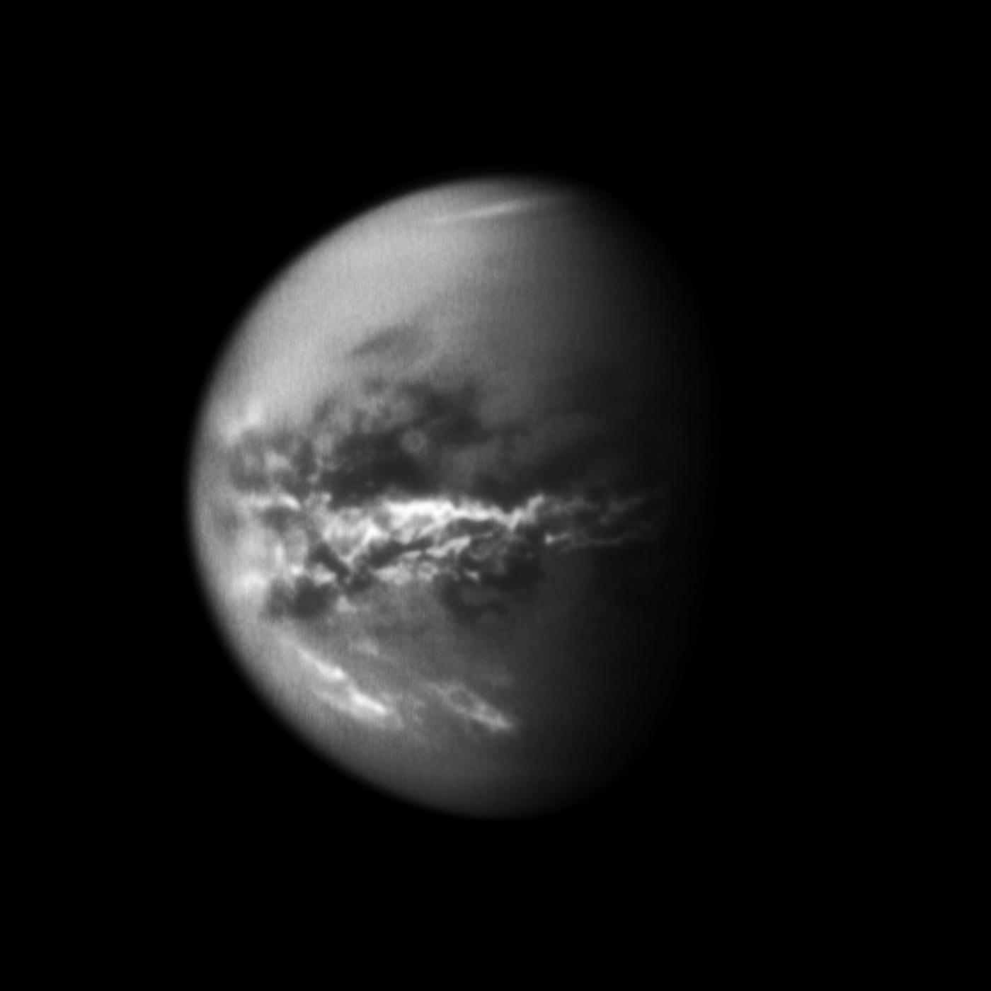 NASA's Cassini spacecraft chronicles the change of seasons as it captures clouds concentrated near the equator of Saturn's largest moon, Titan.