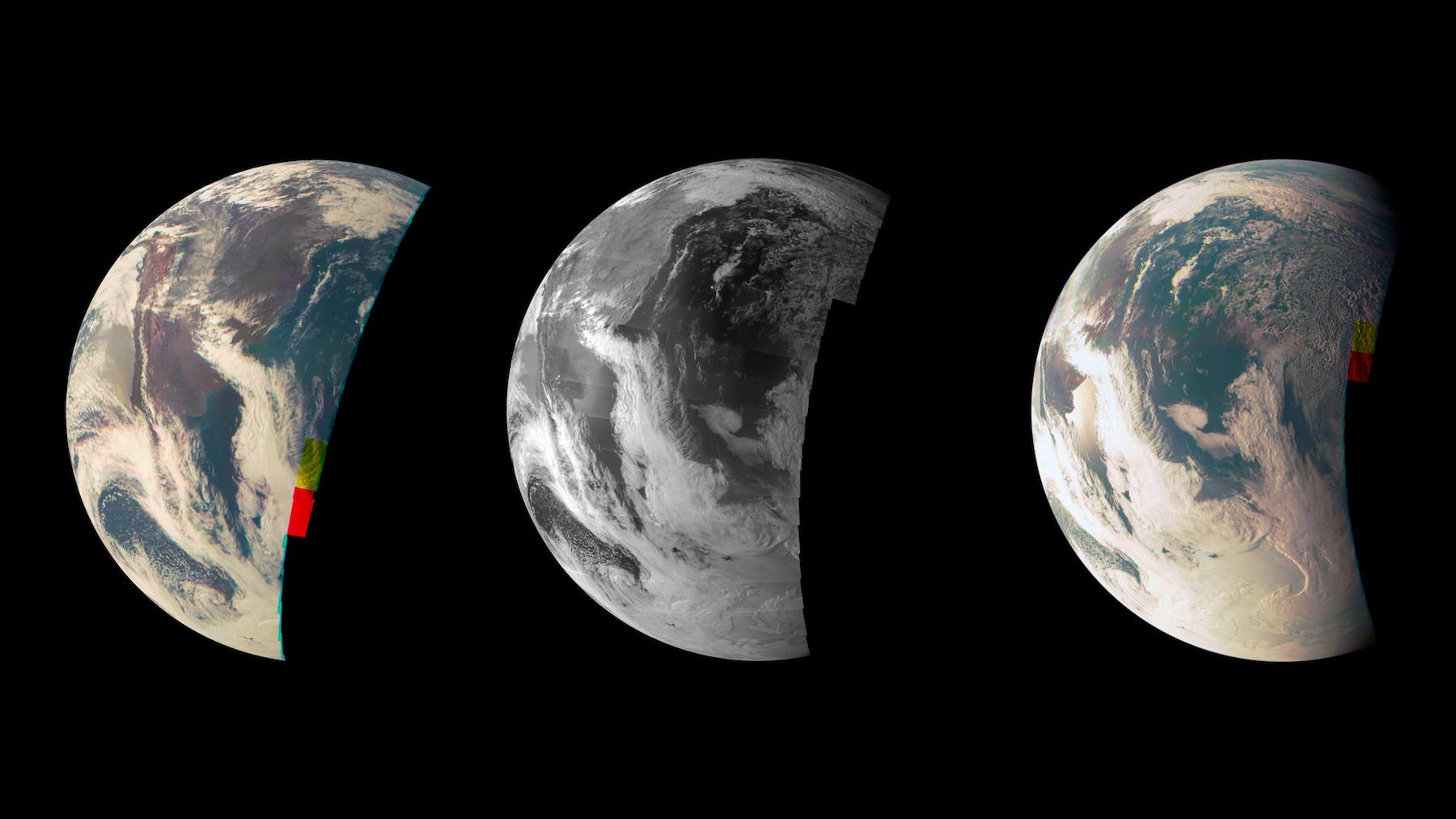 three crescent views of Earth