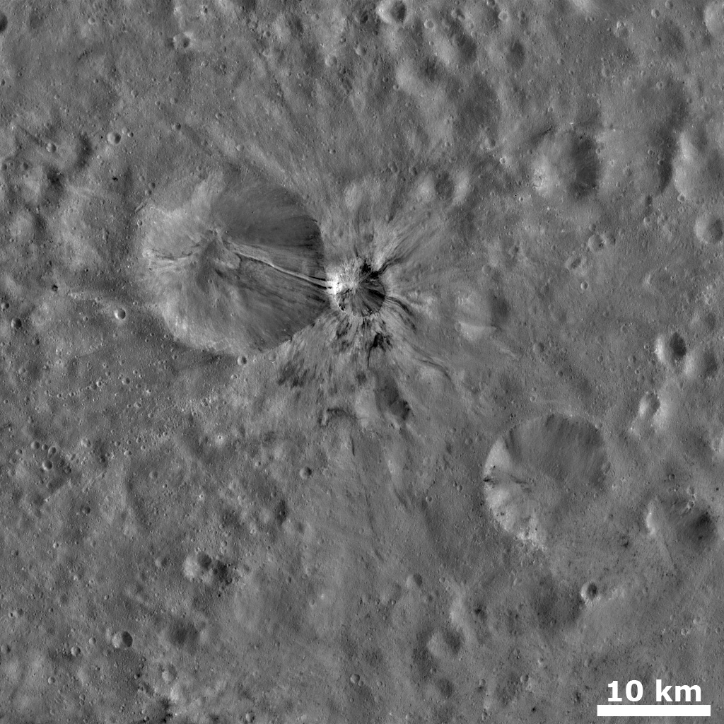 Fresh Crater with Bright and Dark Rays