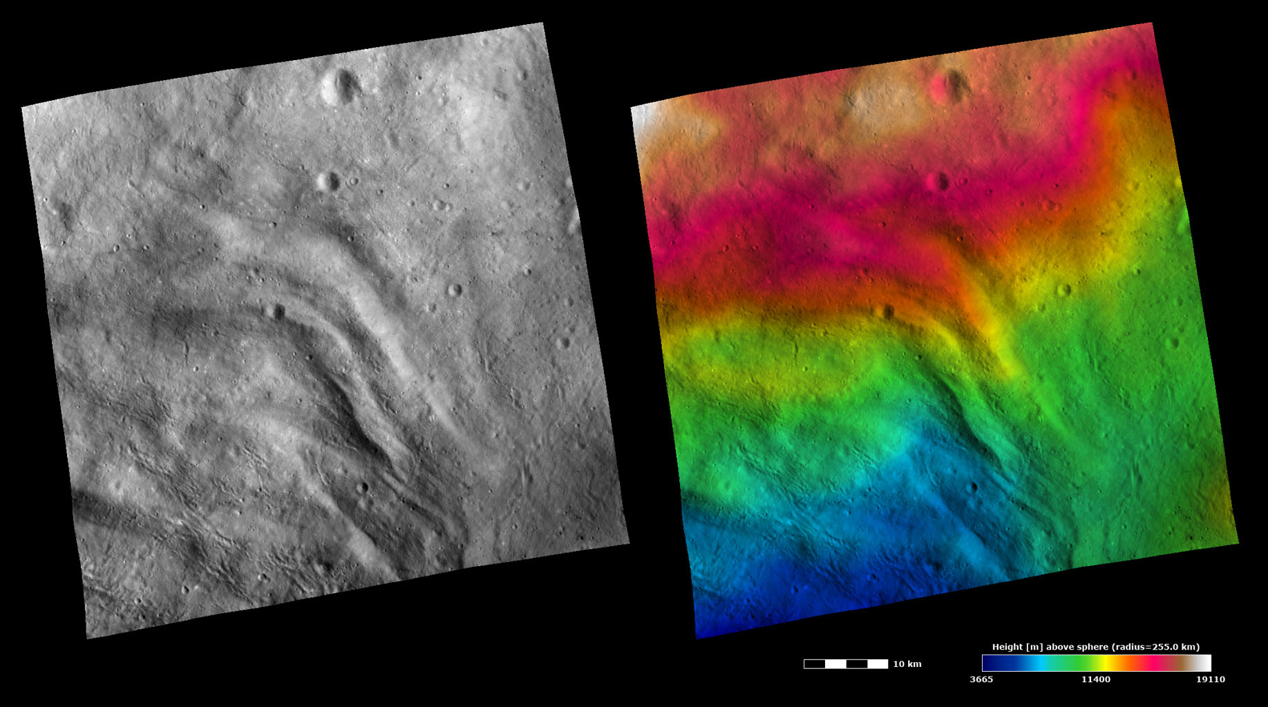 Topography and Albedo Image of Grooved Terrain on Vesta
