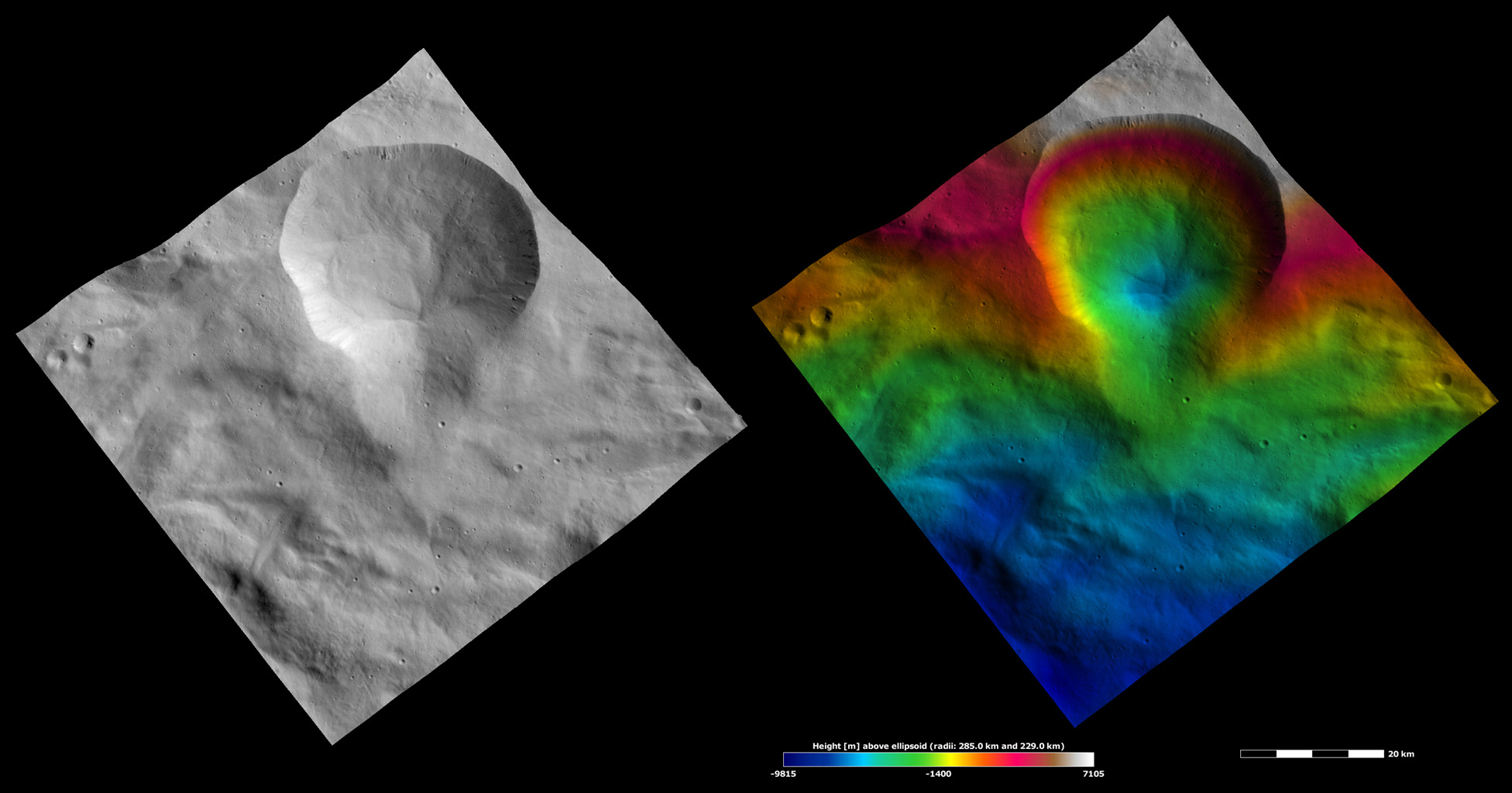 Apparent Brightness and Topography Images of Aquilia Crater