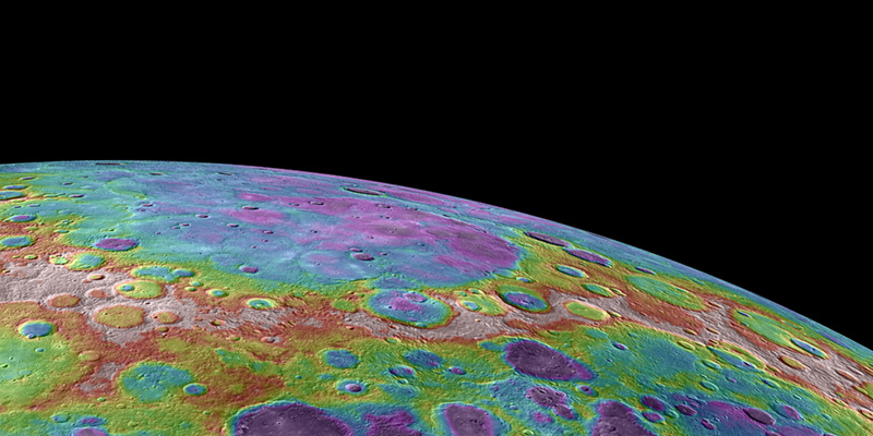 Colorized topographical view of Mercury