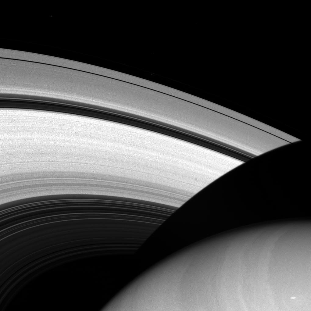 Epimetheus, Prometheus, Saturn and its rings
