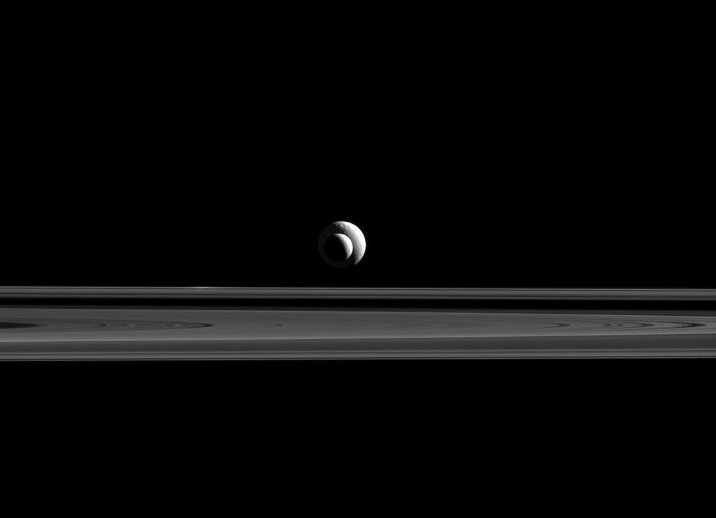 Enceladus, Tethys, and Saturn's rings