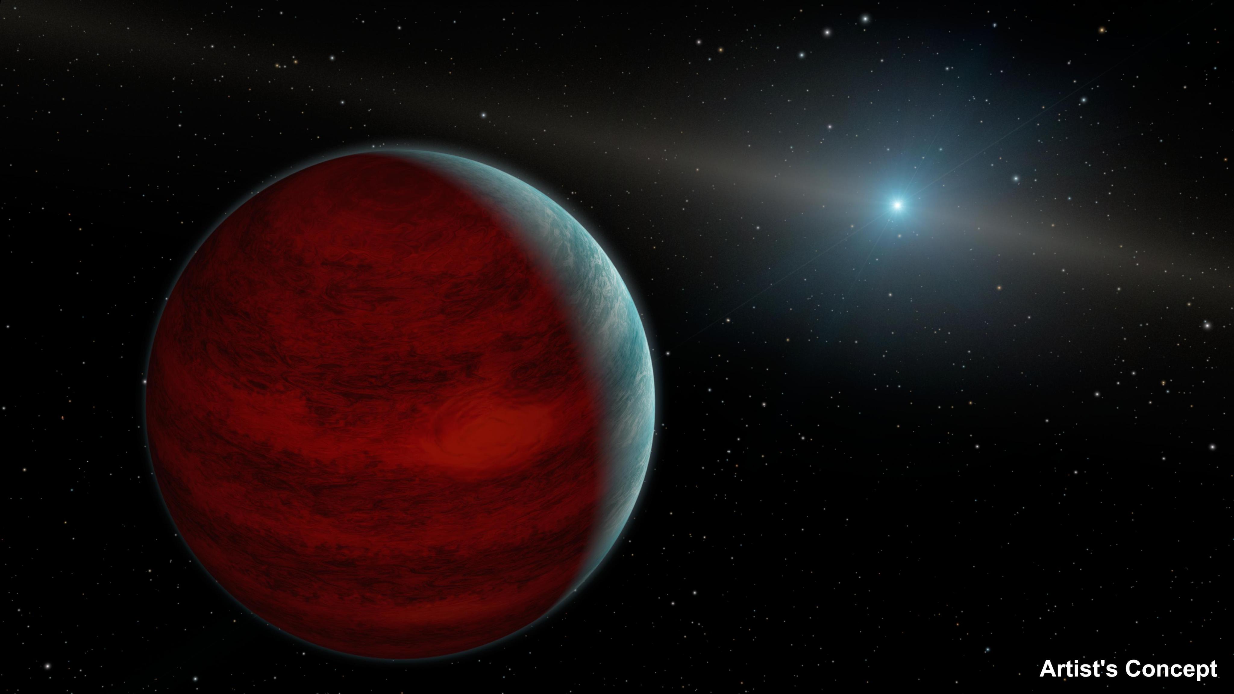 This artist's concept shows a hypothetical "rejuvenated" planet -- a gas giant that has reclaimed its youthful infrared glow. NASA's Spitzer Space Telescope found tentative evidence for one such planet around a dead star, or white dwarf, called PG 0010+280 (depicted as white dot in illustration).