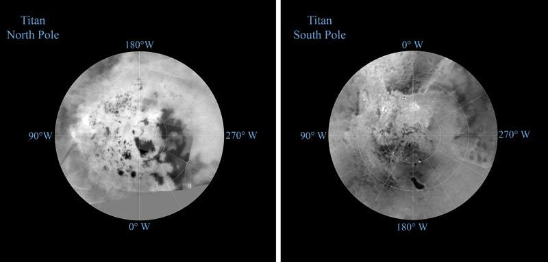 Latitude and west longitude coverage of the 30 Titan flybys for which