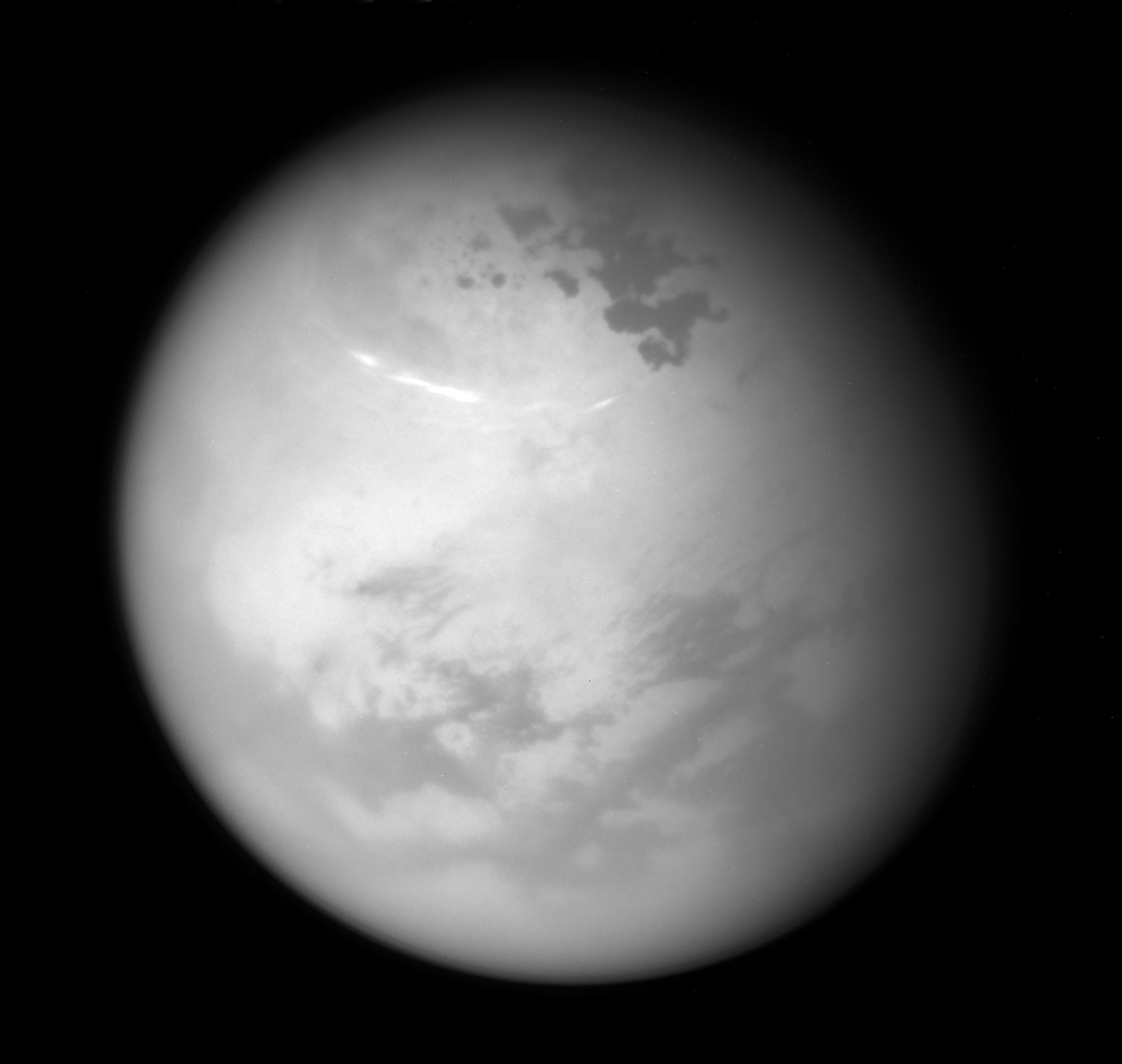 Image of clouds in Titan's atmosphere