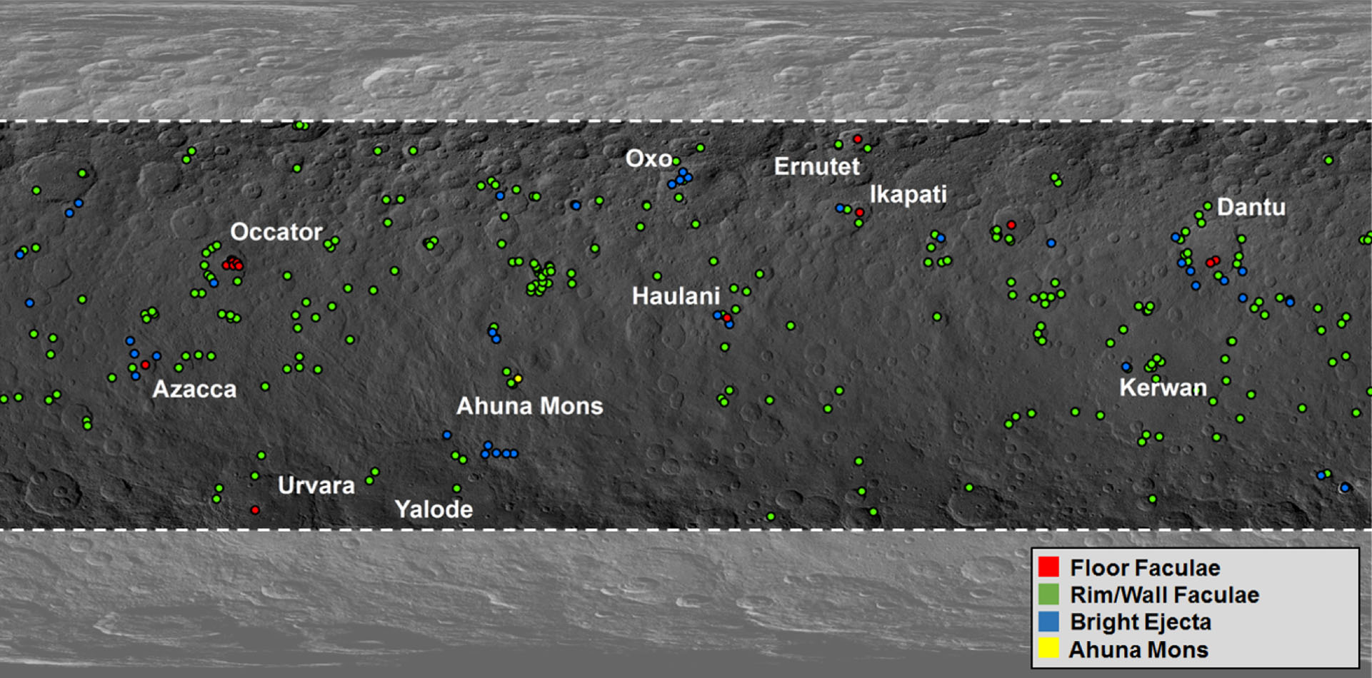Map of Ceres' Bright Spots