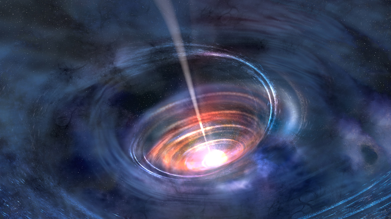 illustration of particle jets emitted by a black hole