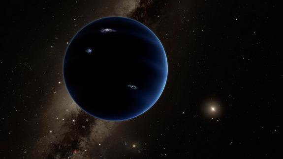 An artist's concept of the possible ninth planet, dubbed Planet Nine, which is believed to exist because of the pull it exerts on the outer objects in our solar system. Image credit: Caltech/R. Hurt (IPAC)