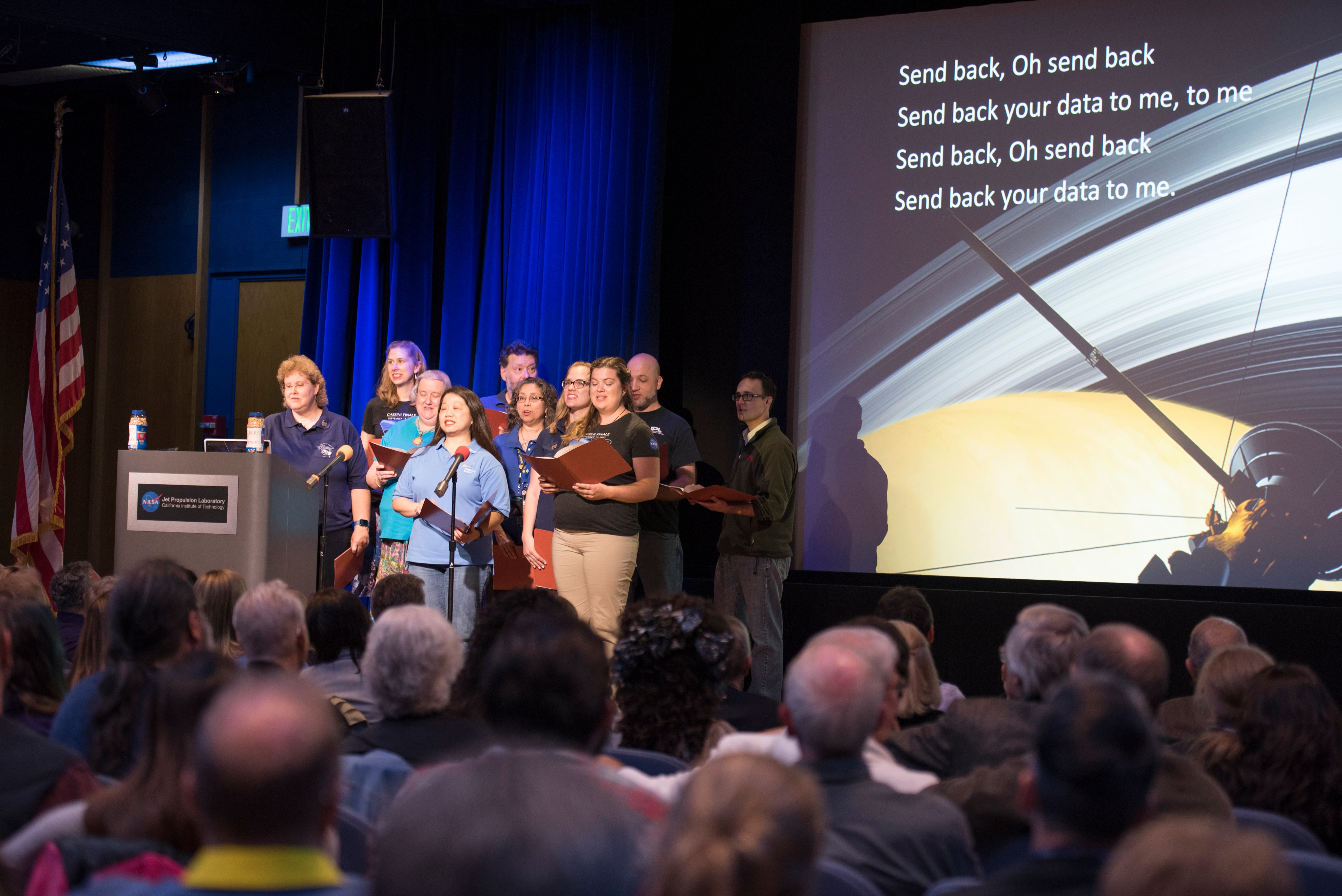 Cassini team members known as the Cassini Virtual Singers performed space-centric parody versions of popular tunes.