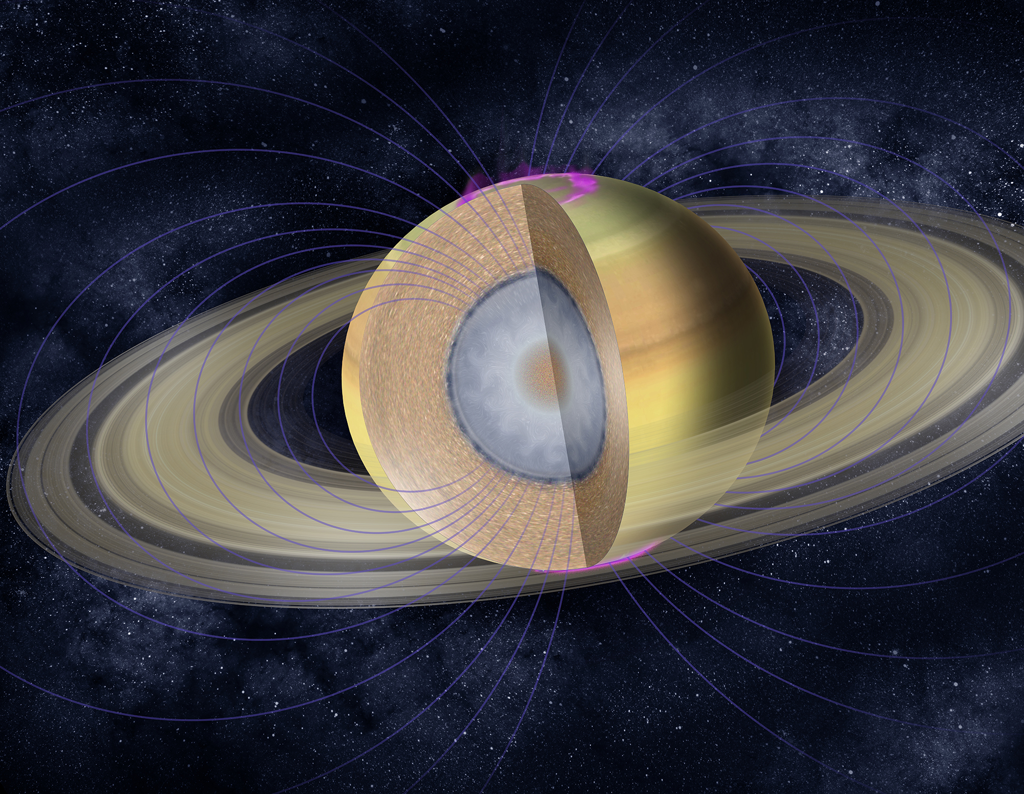 Illustration showing the layers of gas and a possible core inside Saturn.