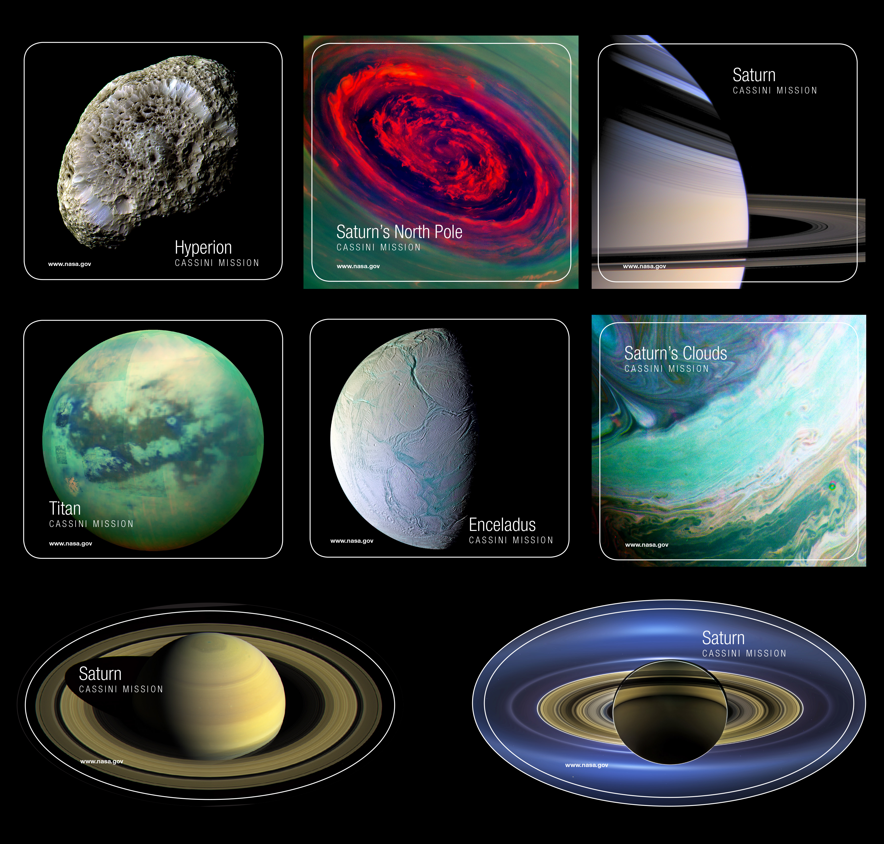 Collection of Saturn-themed stickers.