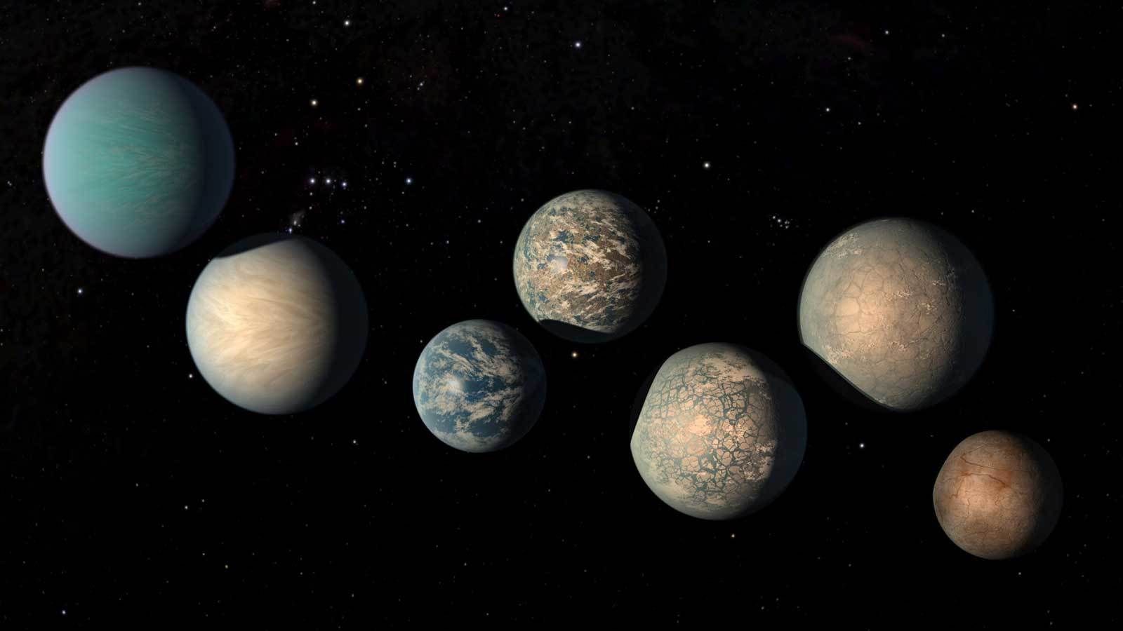 seven earth sized planets are seen in an illustration