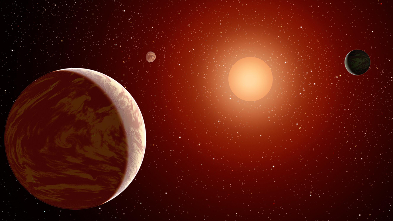 An artist's concept of the three TRAPPIST-1 planets.
