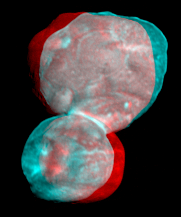 3D image of two space rocks joined together.