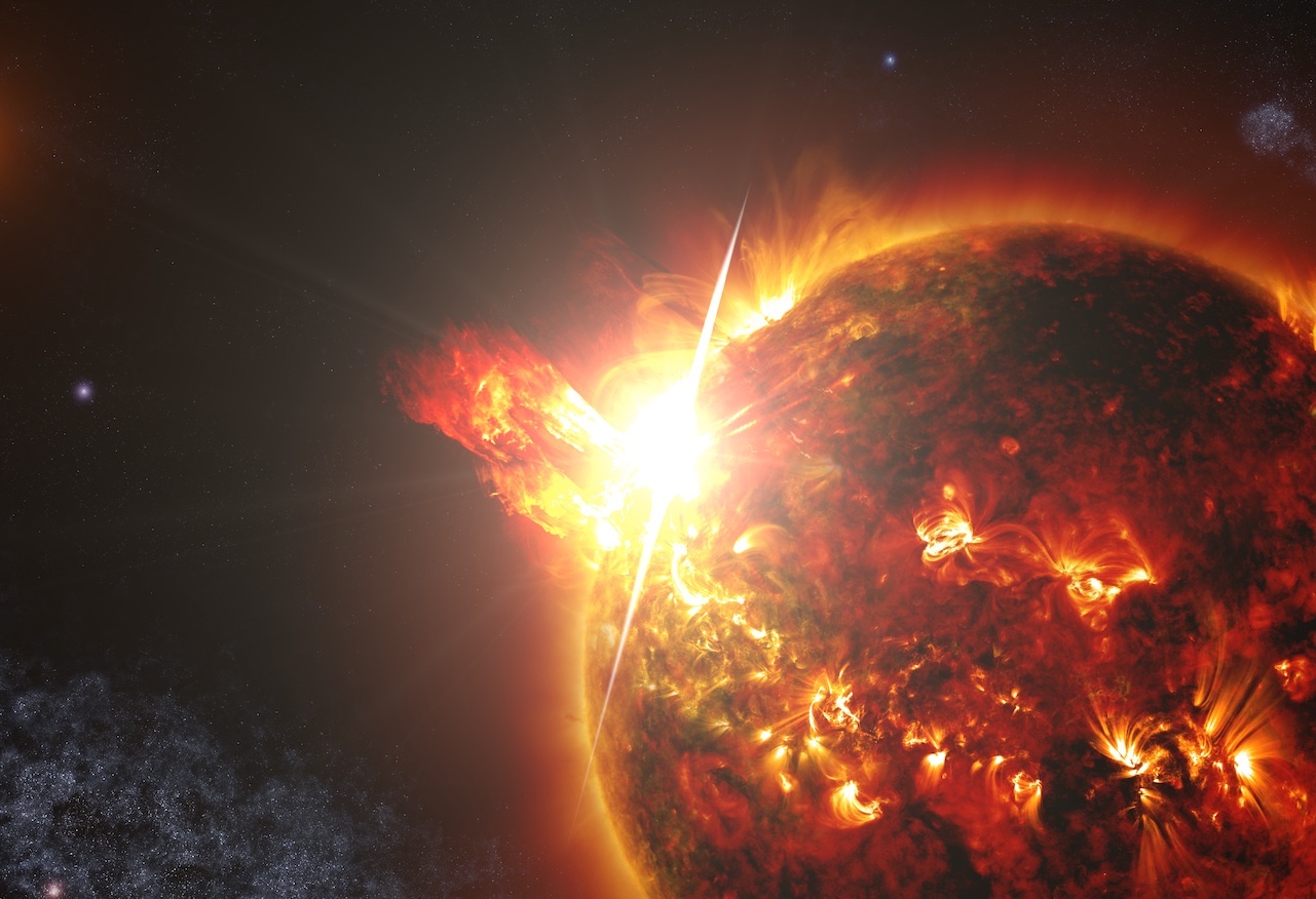 Artist's rendering of a flaring red-dwarf star. Our nearest stellar neighbor, Proxima Centauri, often erupts in large and powerful flares, a new study shows. Image credit: NASA's Goddard Space Flight Center/S. Wiessinger