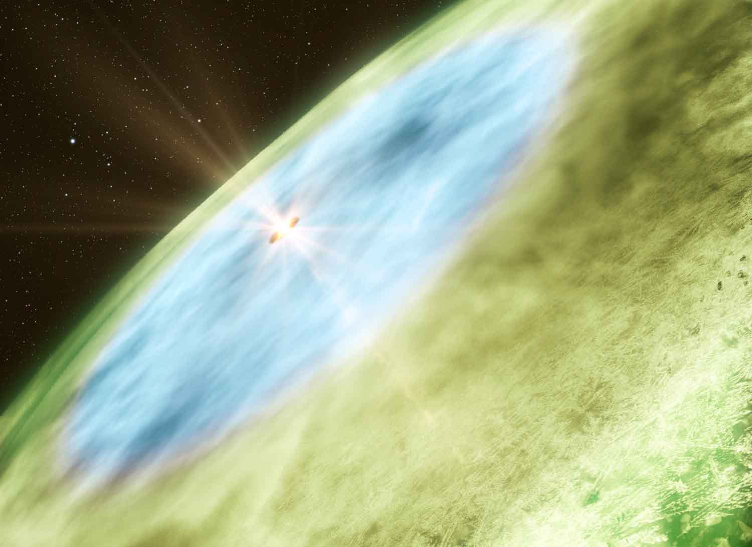 A snow line has been imaged in a far-off infant planetary system for the very first time. The snow line, located in the disc around the Sun-like star TW Hydrae, promises to tell us more about the formation of planets and comets, the factors that decide their composition, and the history of the Solar System. The results are published today in Science Express.Image credit: B. Saxton &amp; A. Angelich/NRAO/AUI/NSF/ALMA (ESO/NAOJ/NRAO)