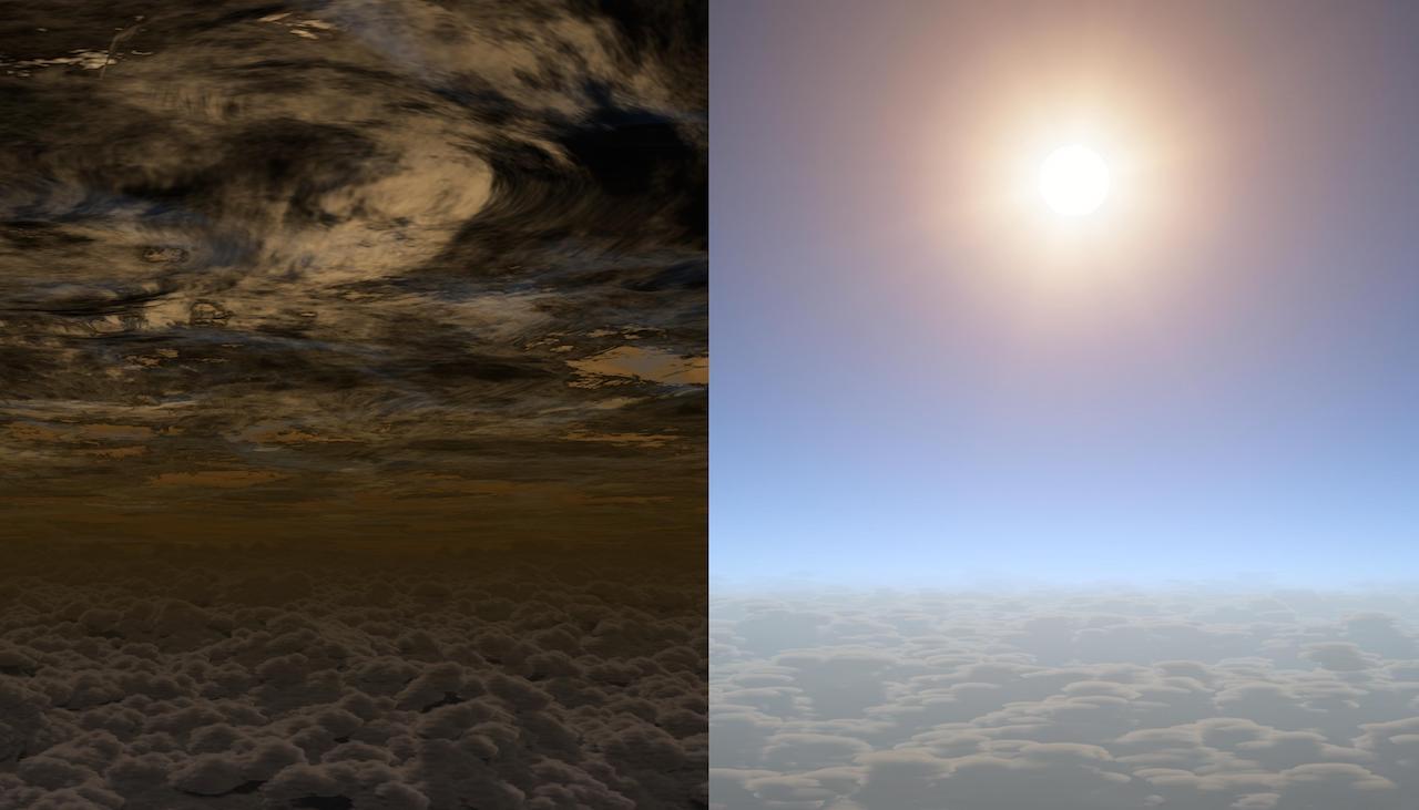 Two illustrations of possible exoplanet skies