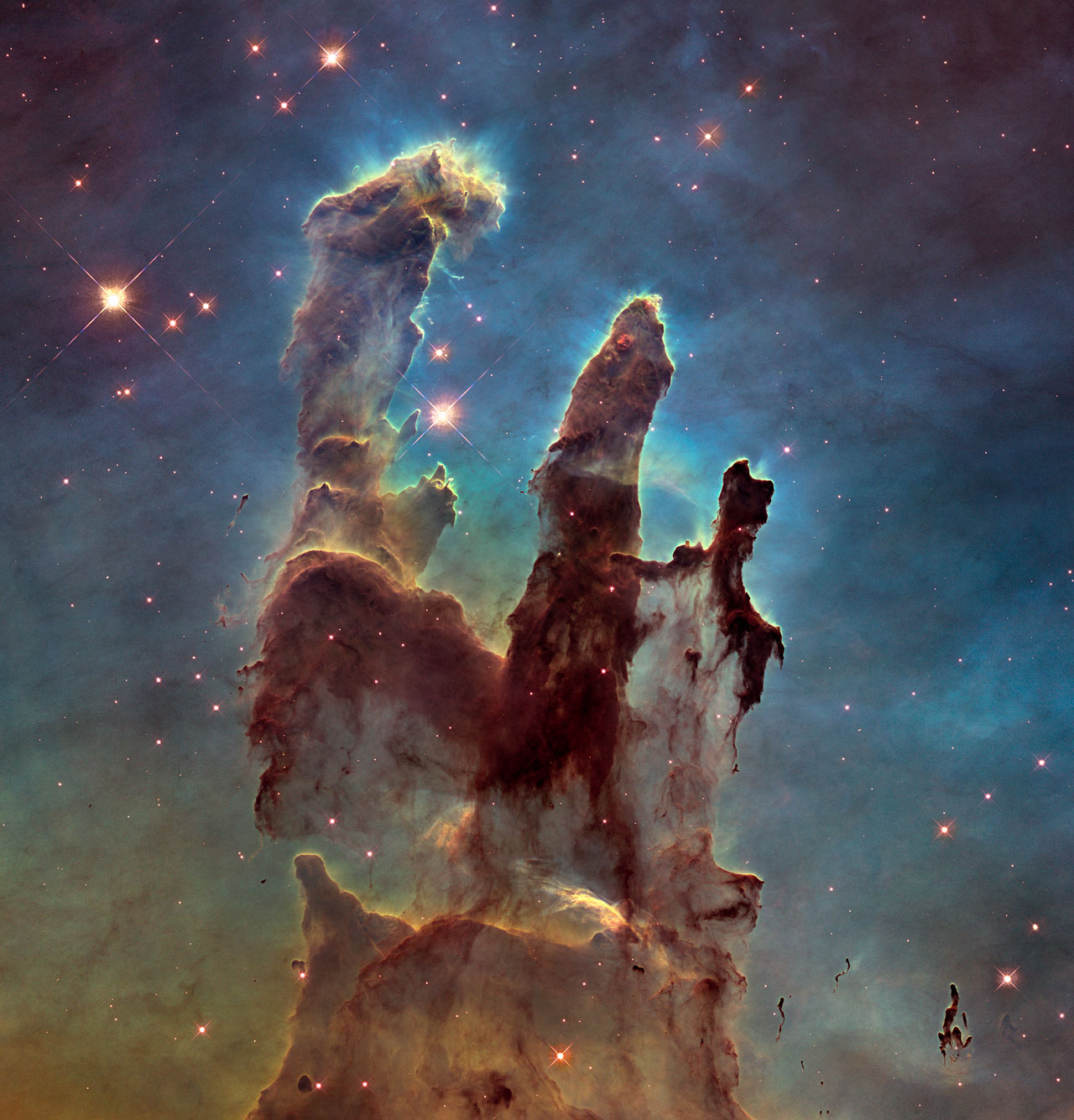 Color image of the Eagle Nebula's Pillars of Creation