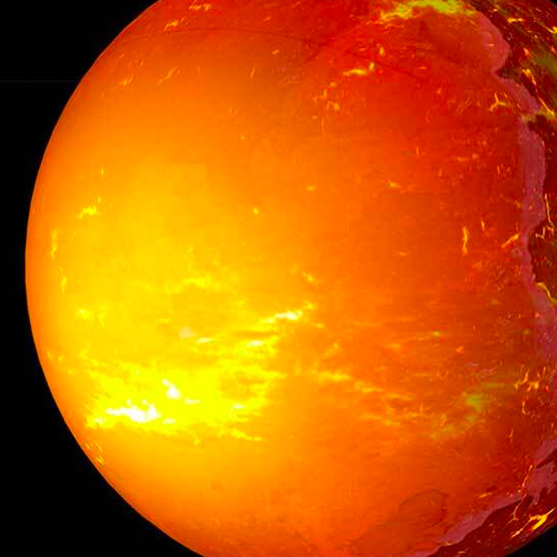 Illustration of bright orange and yellow exoplanet.
