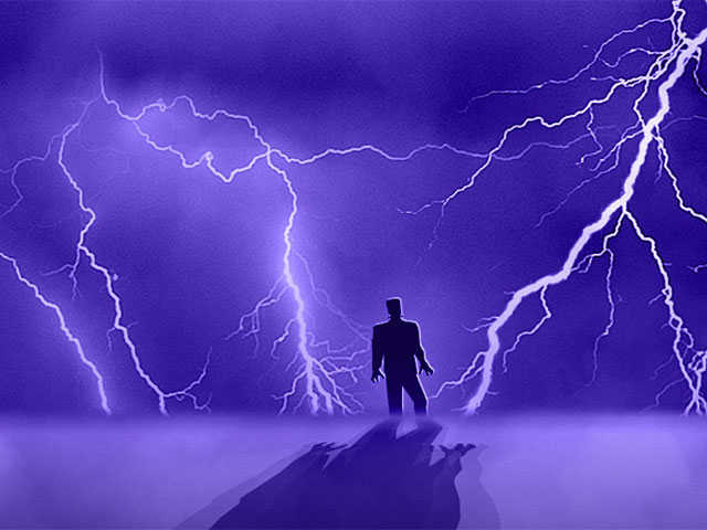 Illustration of monster backlit by lightning