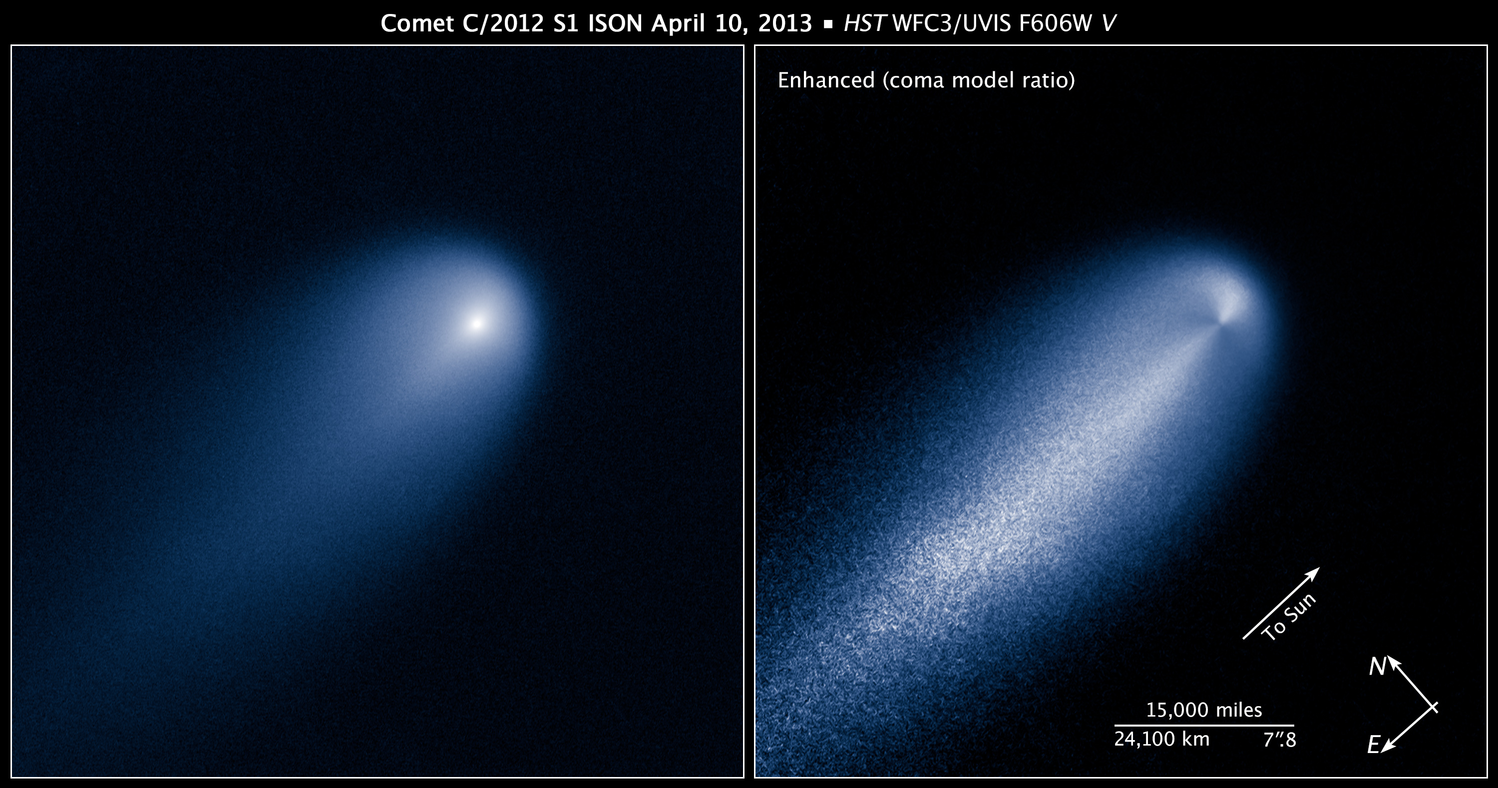 Comet with bluish tinted tail