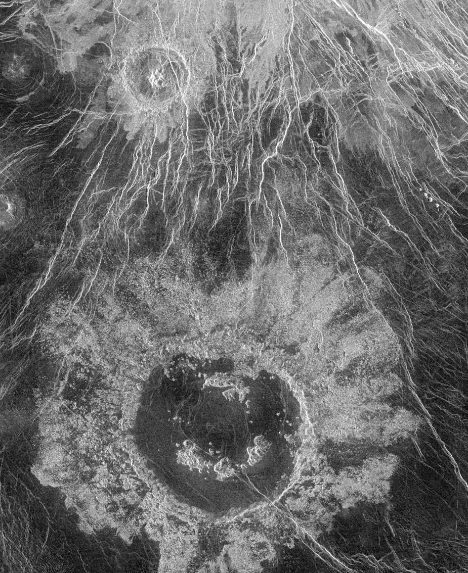 Magellan radar image of Wheatley crater on Venus.
