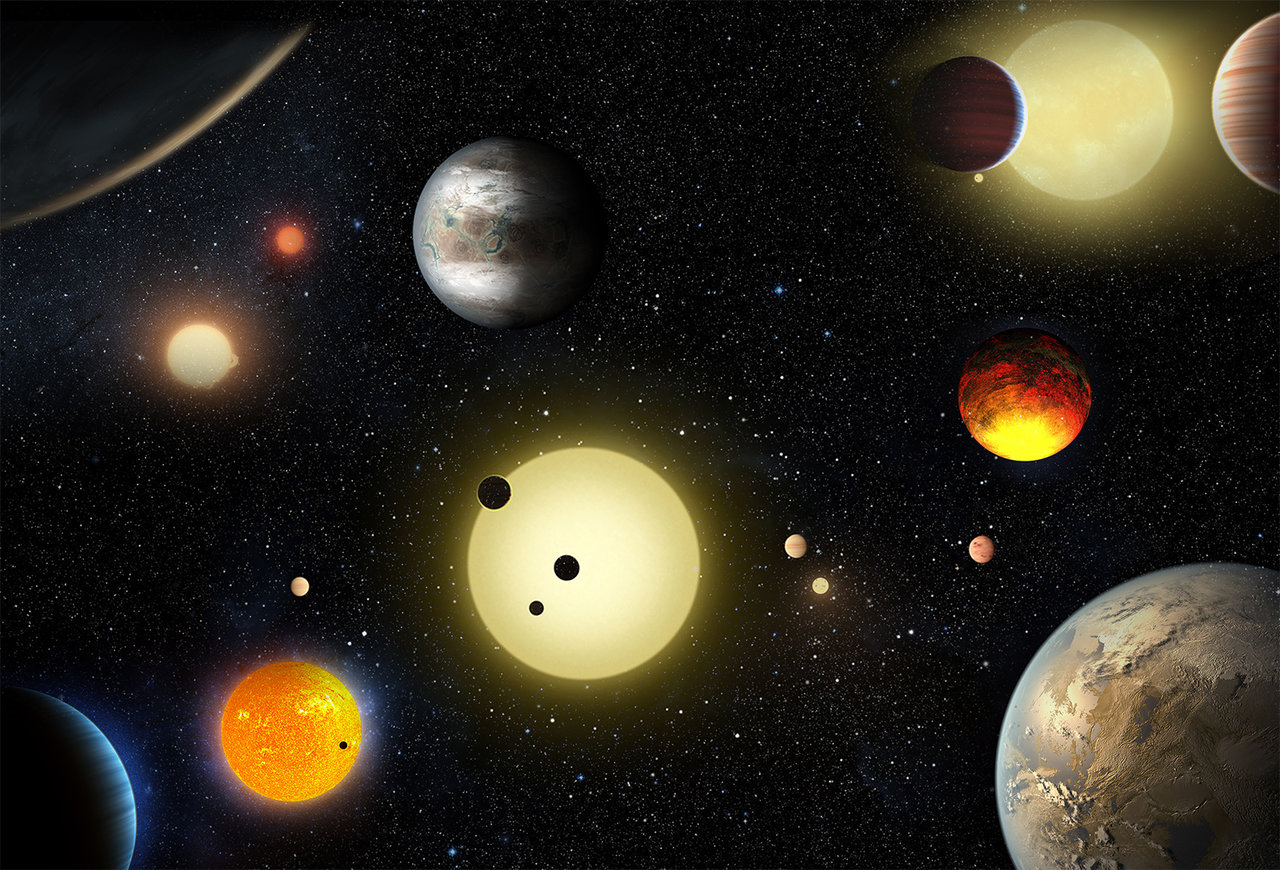 An artist's concept depicts select planetary discoveries made to date by NASA's Kepler space telescope.