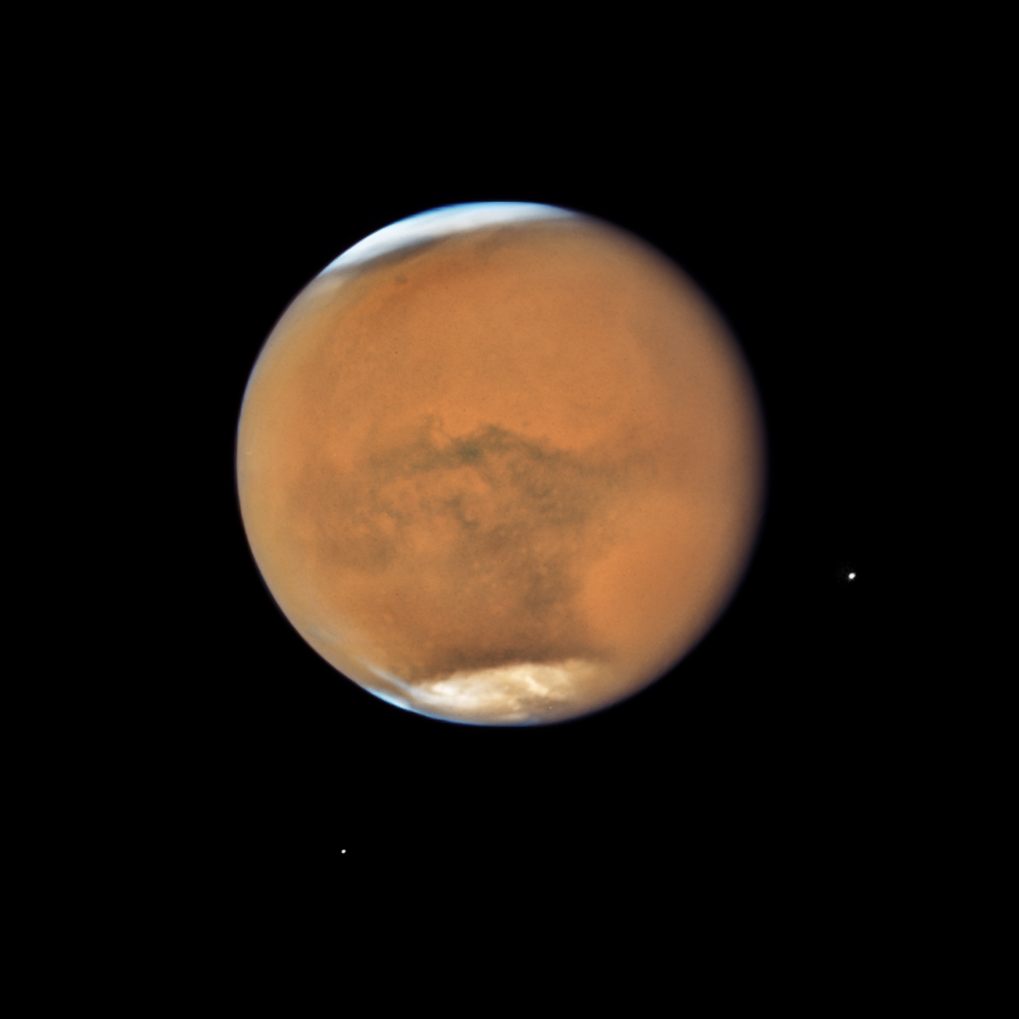 bright mars and two tiny moons