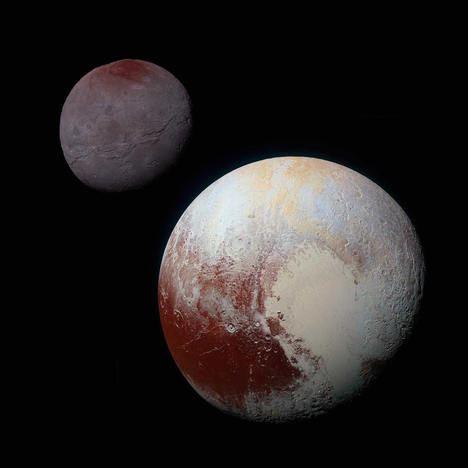 Pluto in front of Charon.