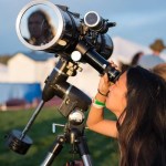 Person looking through telescope