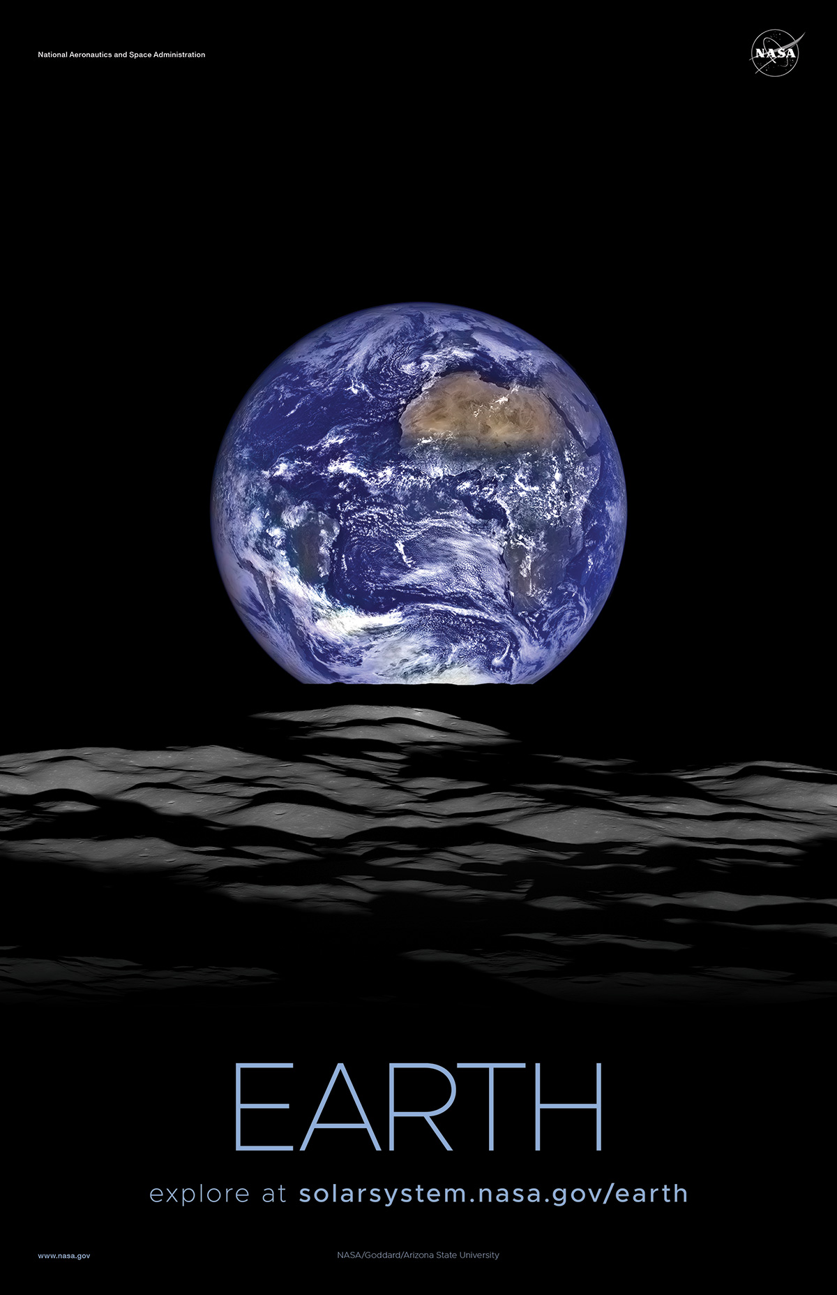 View of Earth rising above the Moon.