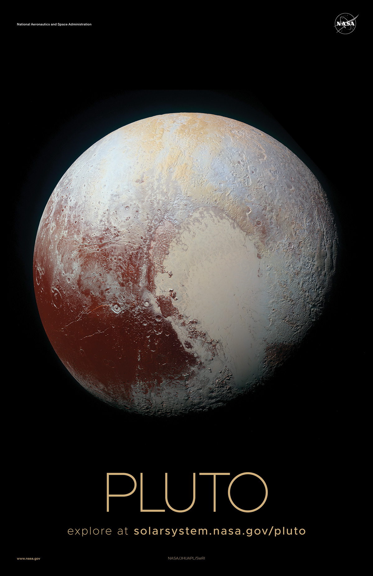 Color-enhanced view of Pluto that shows the heart-shaped region known as Sputnik Planitia.