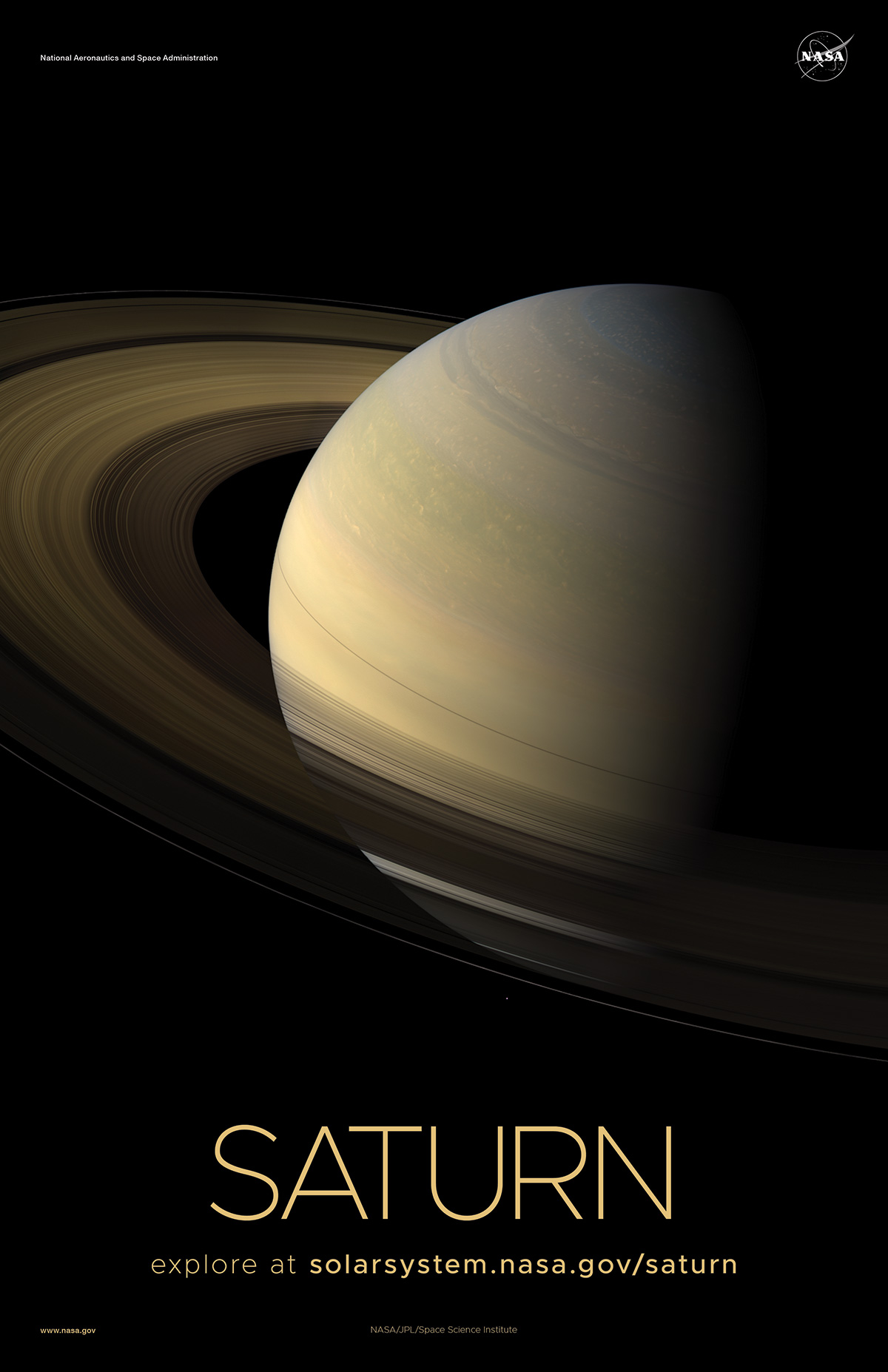Sunlight view of half a hemisphere of Saturn.